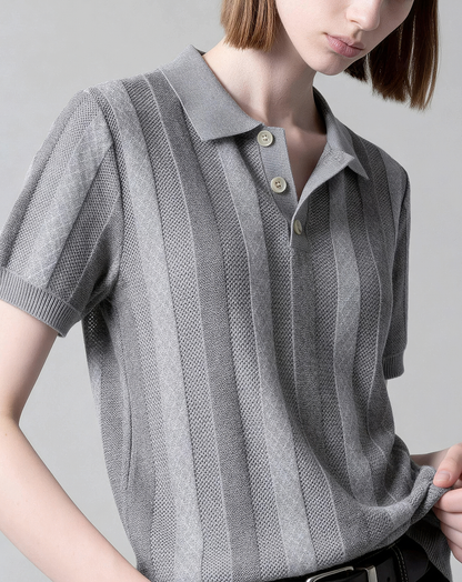 ♂♀Striped Knit Polo Shirt