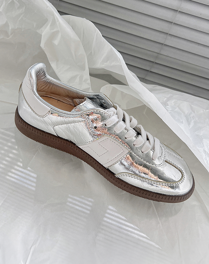 ♀Silver Flat Sneakers