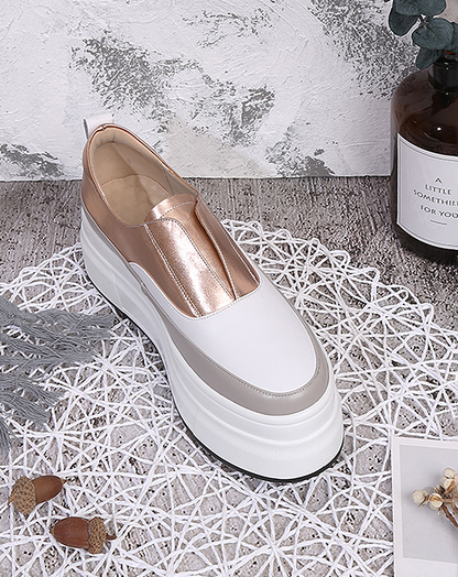 ♀Metallic Color Platform Slip-ons