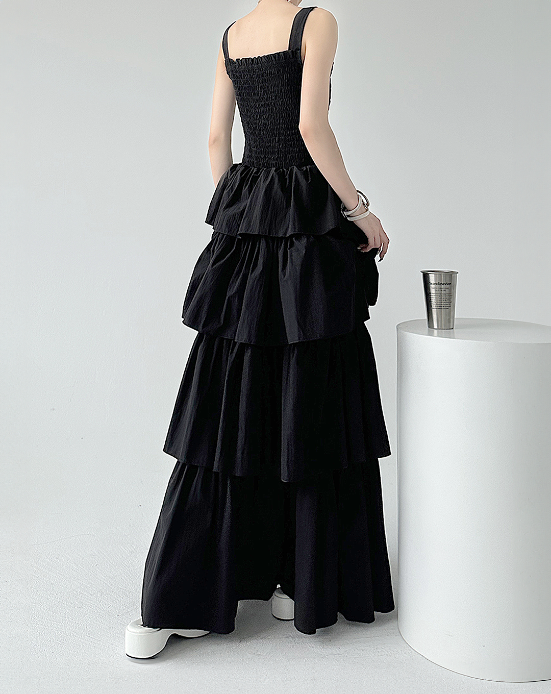 ♀Shirring Tiered Frill Dress