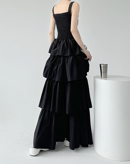 ♀Shirring Tiered Frill Dress