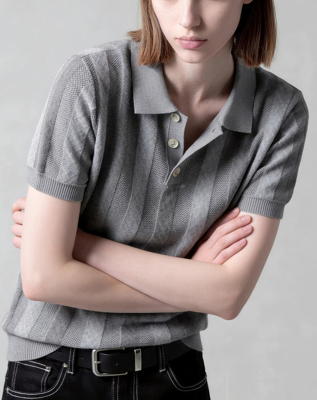 ♂♀Striped Knit Polo Shirt