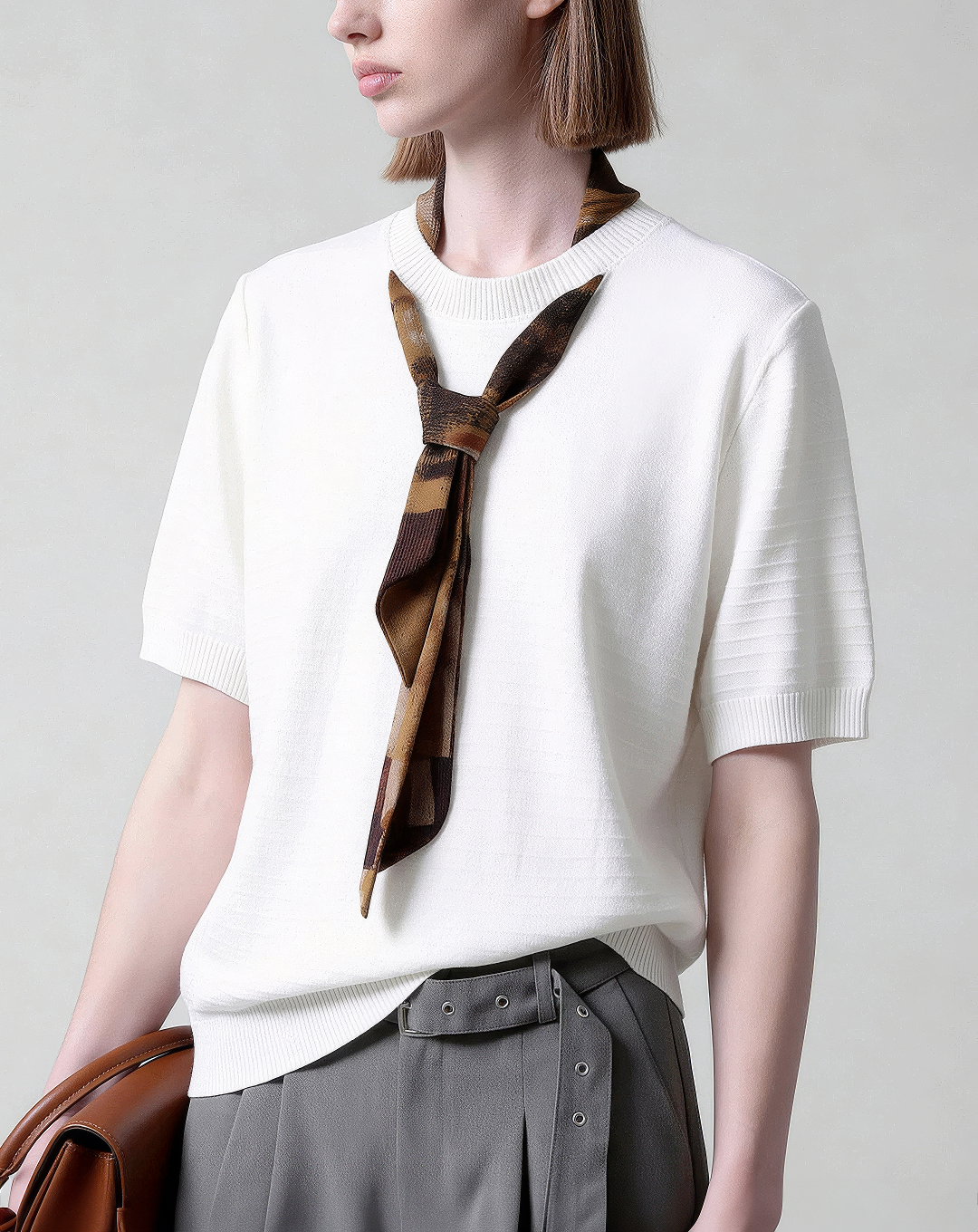 ♂♀Attached Scarf Knit Tee