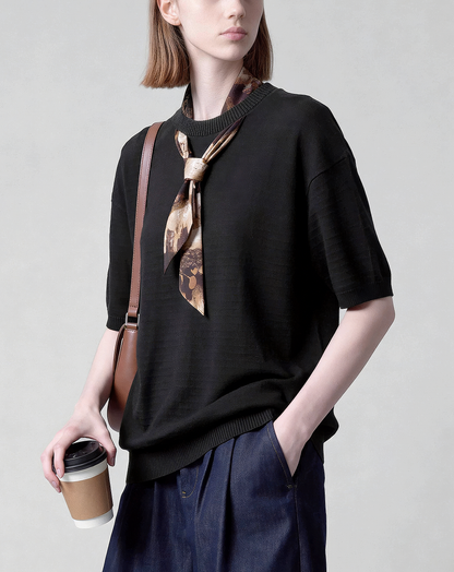 ♂♀Attached Scarf Knit Tee