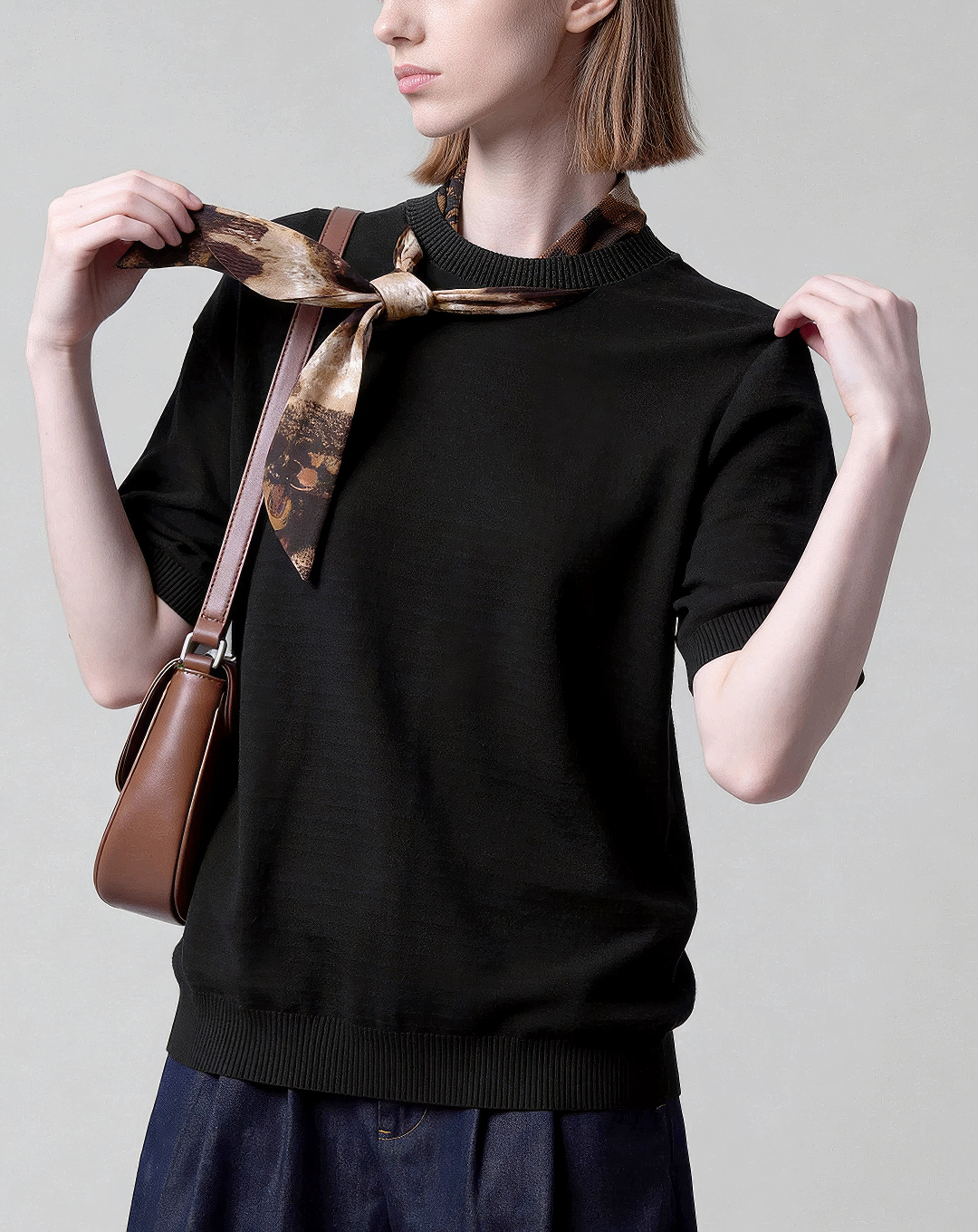 ♂♀Attached Scarf Knit Tee