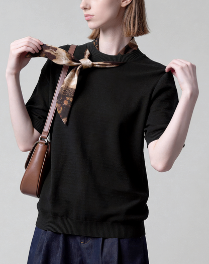♂♀Attached Scarf Knit Tee