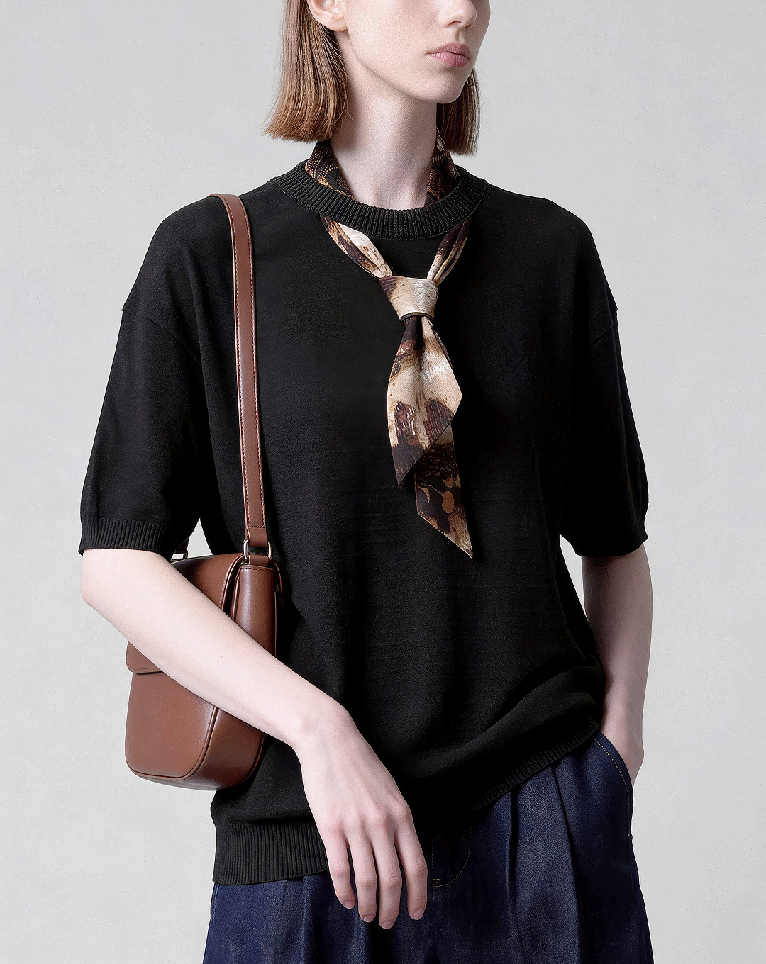 ♂♀Attached Scarf Knit Tee