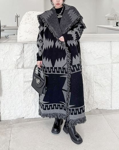 ♀Geometric Pattern Big Collar Coat