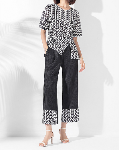 ♀Geometric Print Slit T-Shirt and Pants