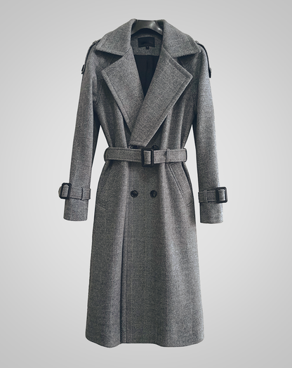 ♀Herringbone Button Trench Coat