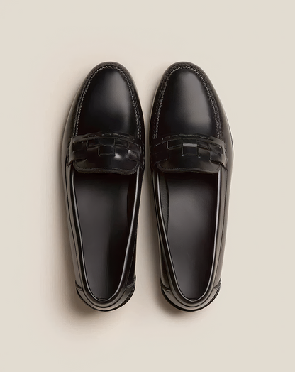 ♀本革／Woven Saddle Leather Loafers