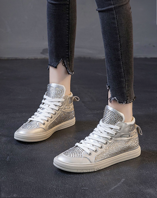 ♀Rhinestone High Cut Sneakers