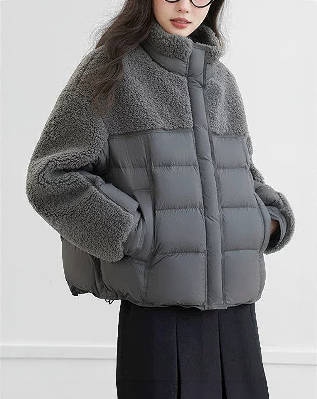 ♀Boa Patchwork Puffer Jacket