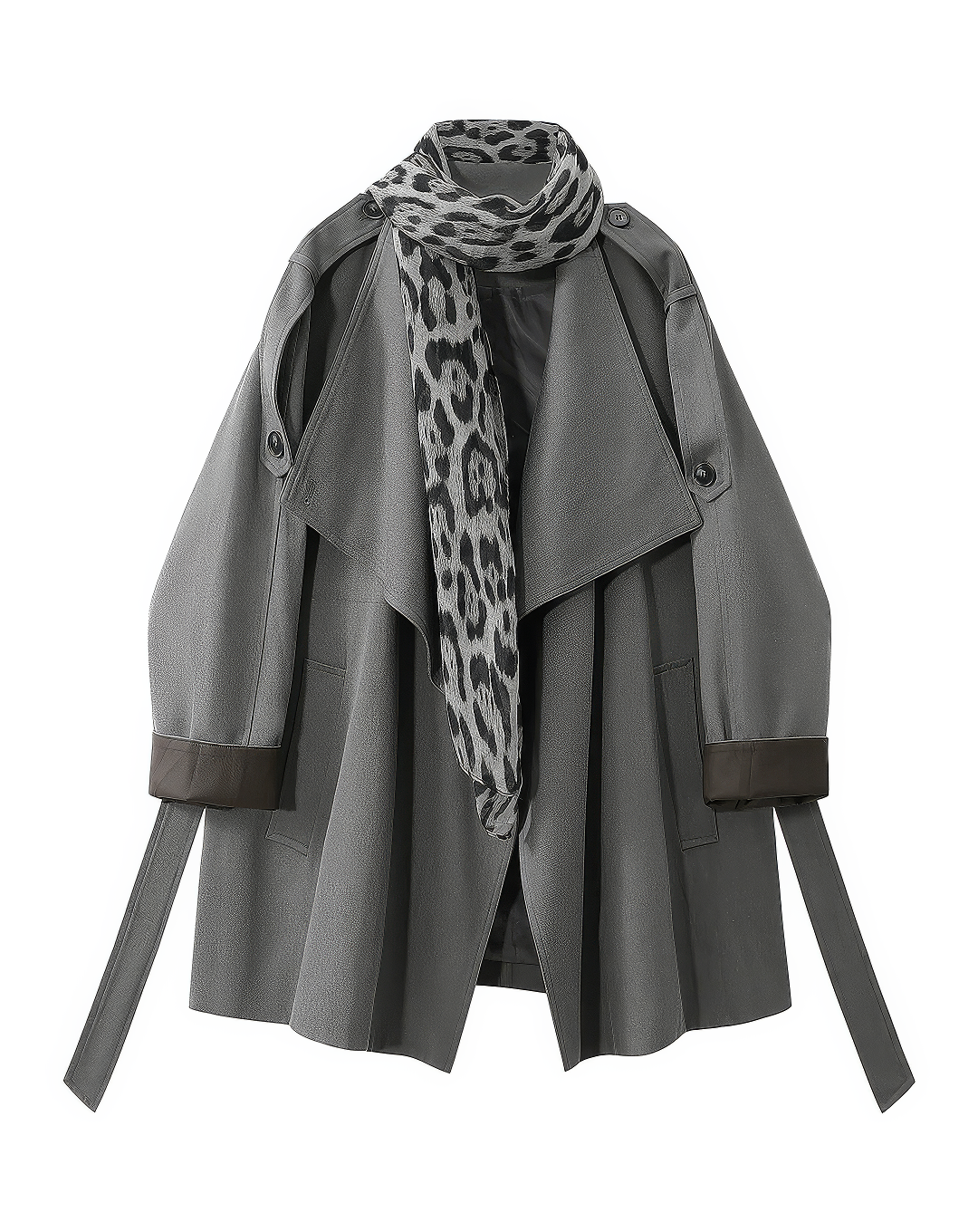 ♀Leopard Scarf Short Coat