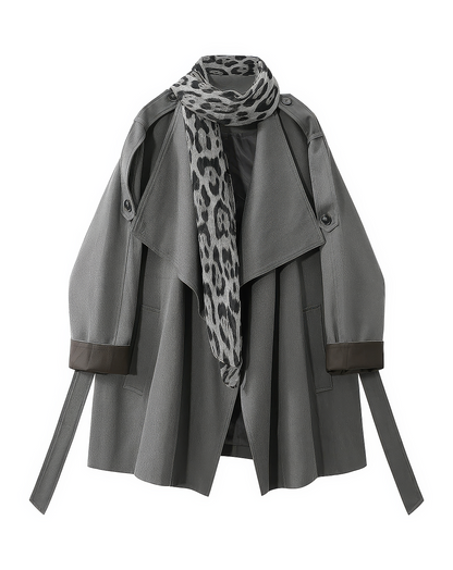 ♀Leopard Scarf Short Coat