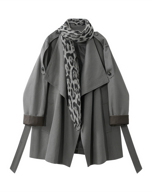 ♀Leopard Scarf Short Coat