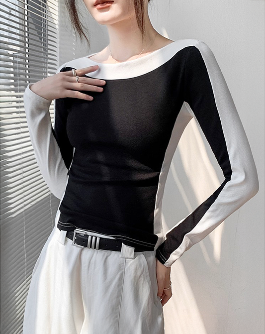 ♀Bold Contrast Line Shirt