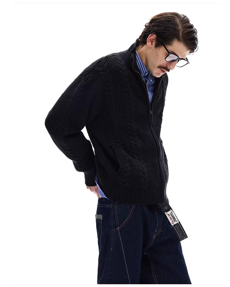 ♂Cable Knit Zip Cardigan – SOSOS design