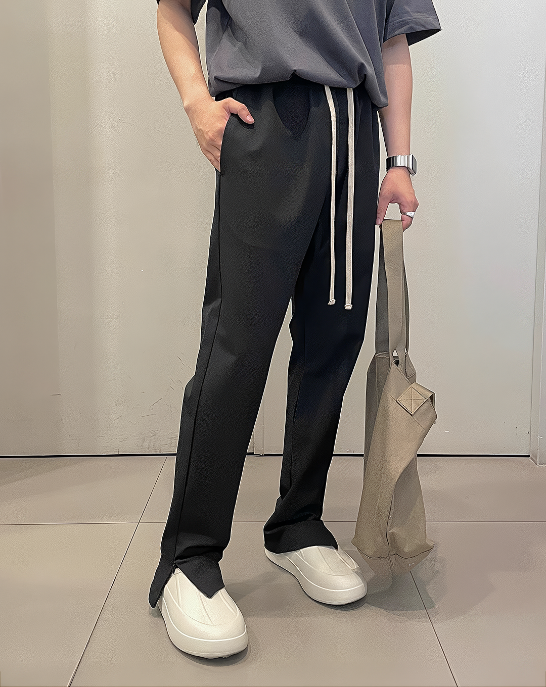 ♂Zip Split Hem Pants