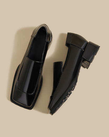 ♀Glossy Square Toe Loafers