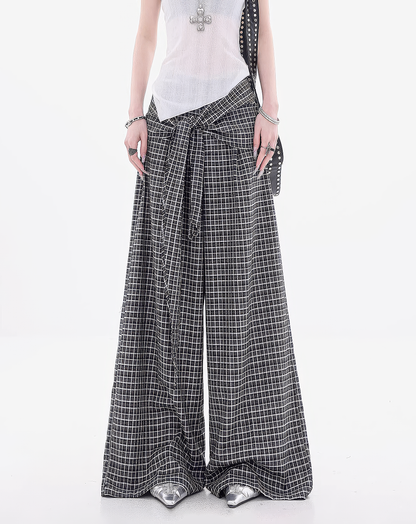 ♀Plaid Layered Wide Pants