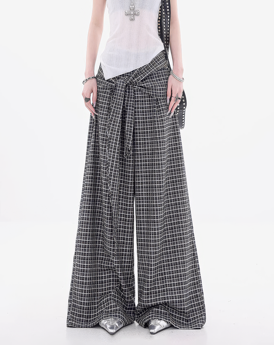 ♀Plaid Layered Wide Pants