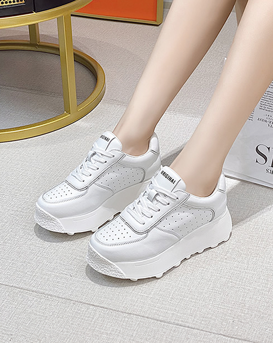 ♀本革／White Platform Sneakers