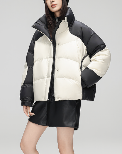 ♀Contrast Bicolor Puffer Jacket