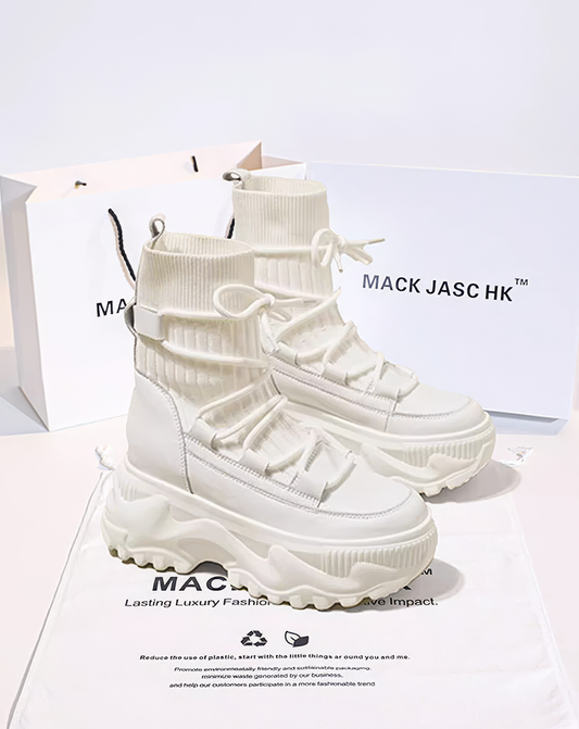 ♀Ribbed Sock Lace Up Boots