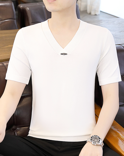 ♂Point Logo V-Neck Short Sleeve Shirt