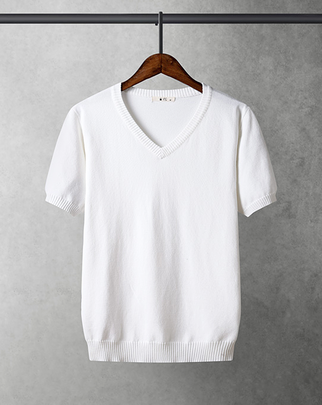 ♂V-Neck Ribbed Hem T-Shirt