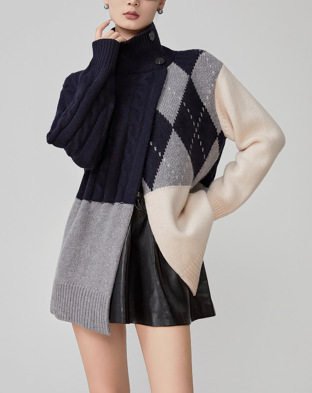 ♀Panel Cable Argyle Sweater