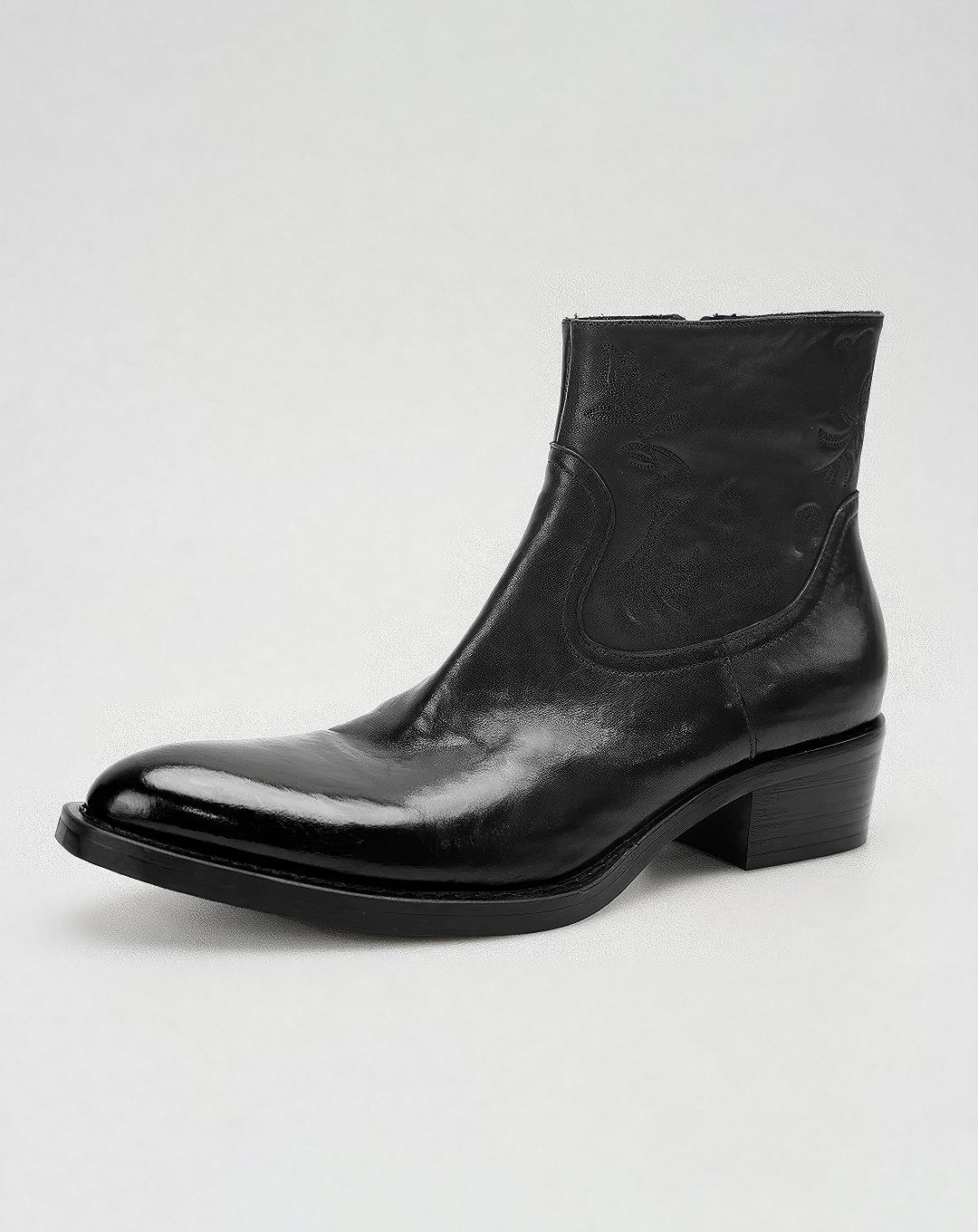 ♂♀本革／Embroidered Zip Leather Boots