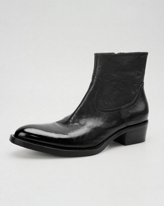 ♂♀本革／Embroidered Zip Leather Boots