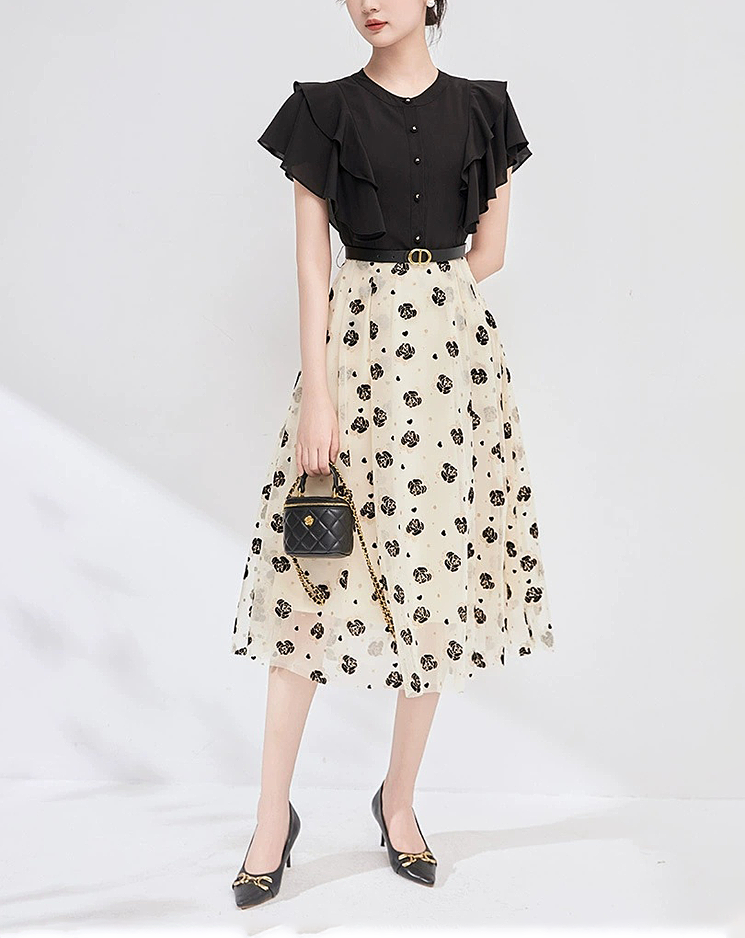 ♀Floral Pattern Chiffon Dress