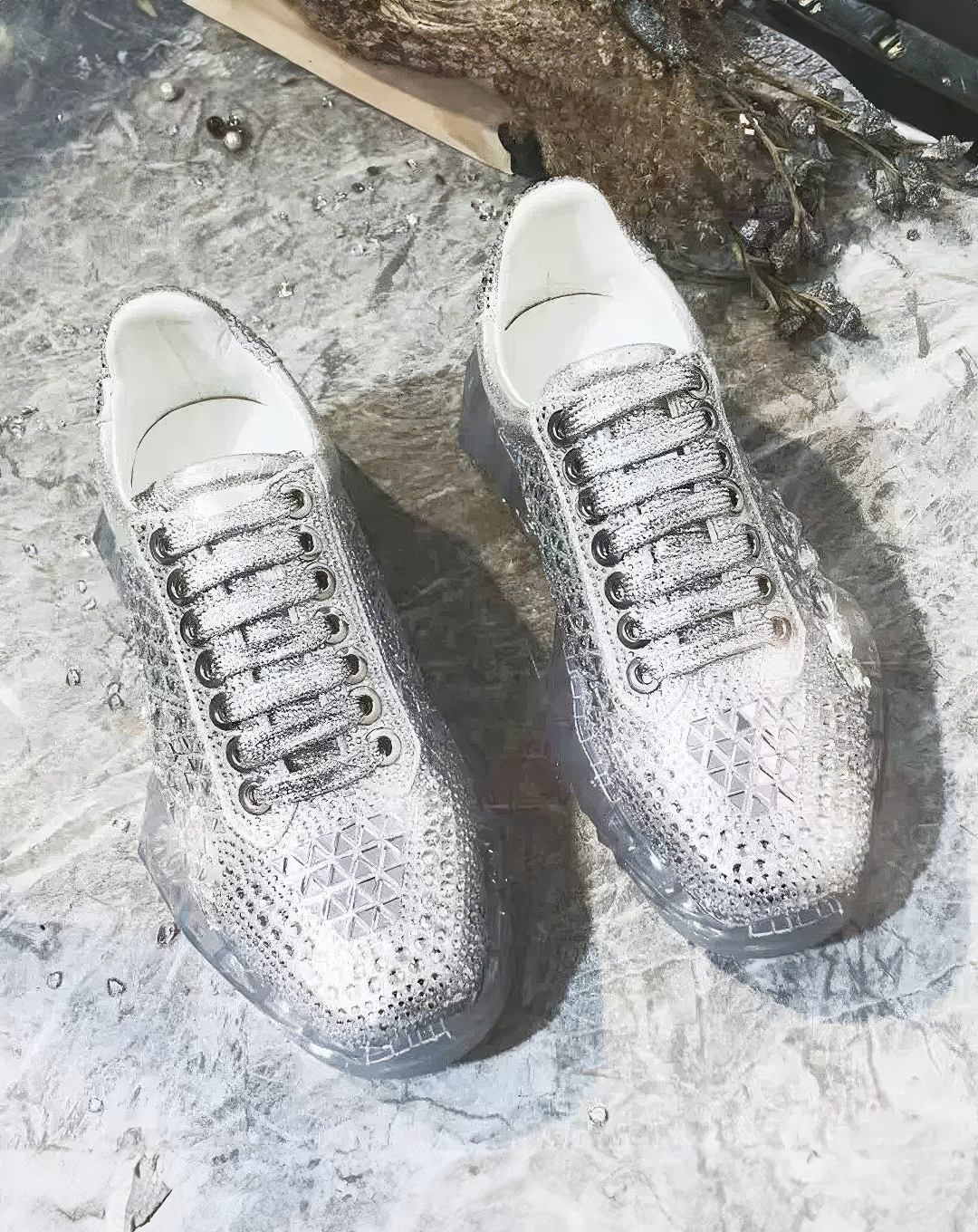 ♀Silver Rhinestone Sneakers
