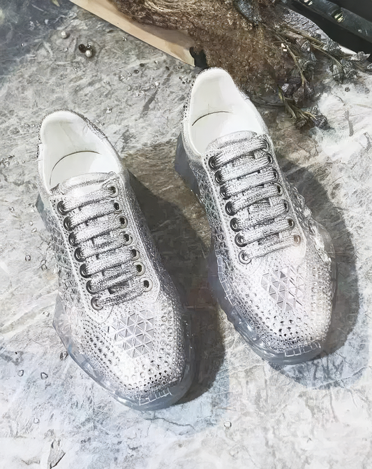 ♀Silver Rhinestone Sneakers