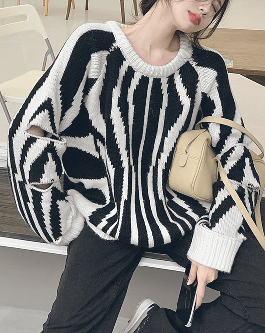 ♀Cutout Zebra Stripe Knit