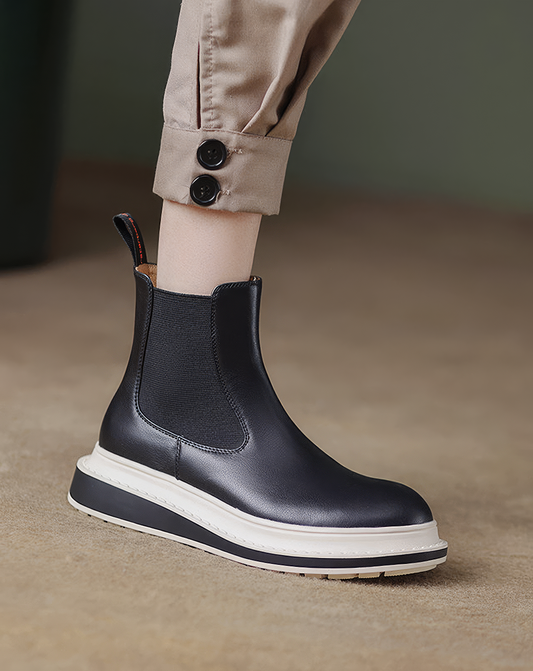 ♀本革／Layered Platform Chelsea Boots