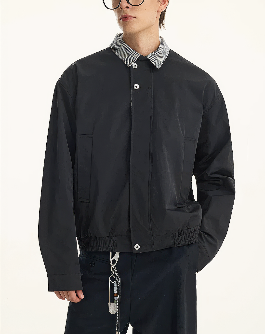 ♂♀Checked Collar Zip Jacket