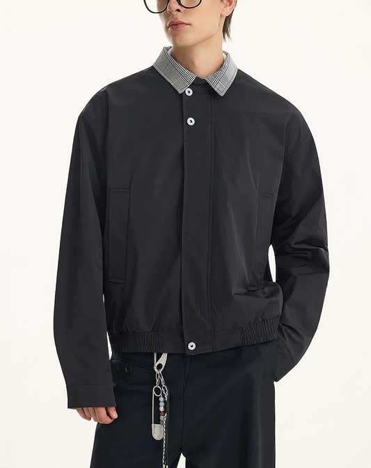 ♂♀Checked Collar Zip Jacket