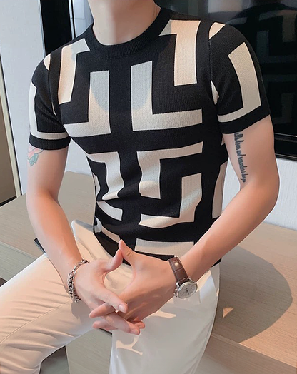 ♂Round Neck Geometric Pattern T-Shirt