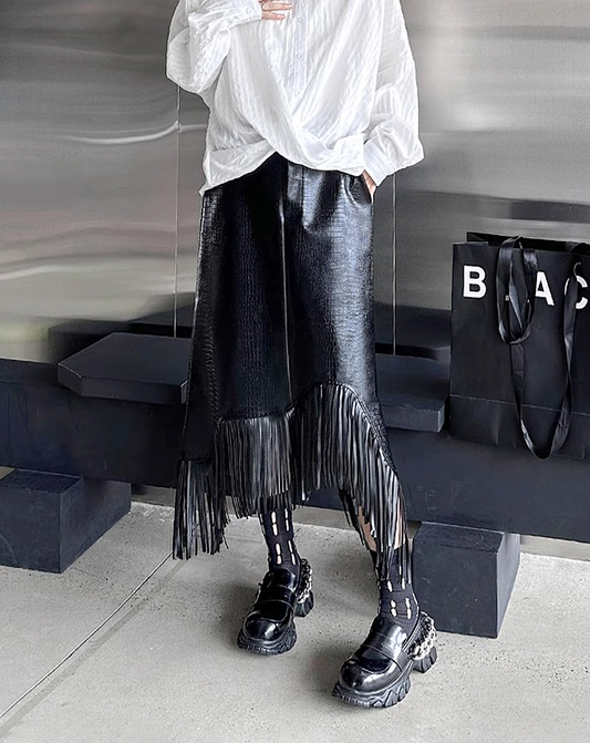 ♀Leather Fringe Skirt