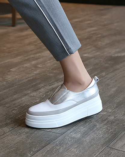 ♀Metallic Color Platform Slip-ons