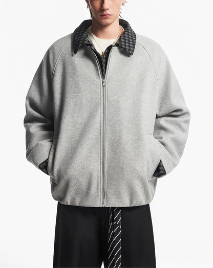 ♂♀ Plaid Trim Zip Jacket