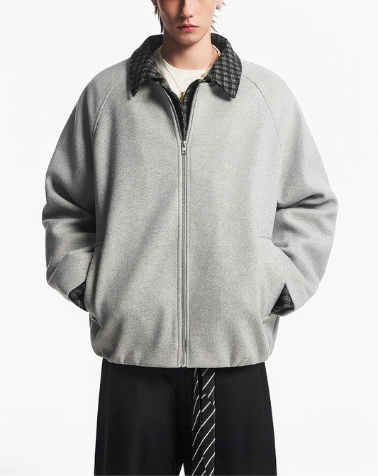 ♂♀ Plaid Trim Zip Jacket