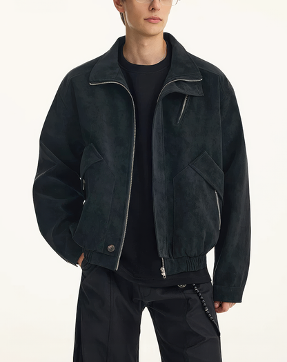 ♂♀Slant Zip Leather Jacket