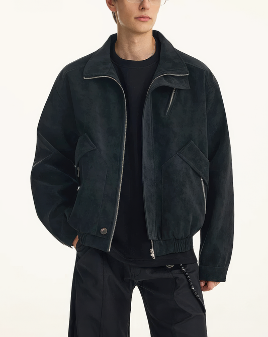 ♂♀Slant Zip Leather Jacket