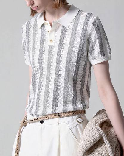 ♂♀Striped Knit Polo Shirt