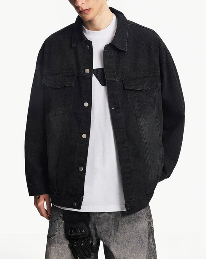 ♂♀Washed Black Denim Jacket